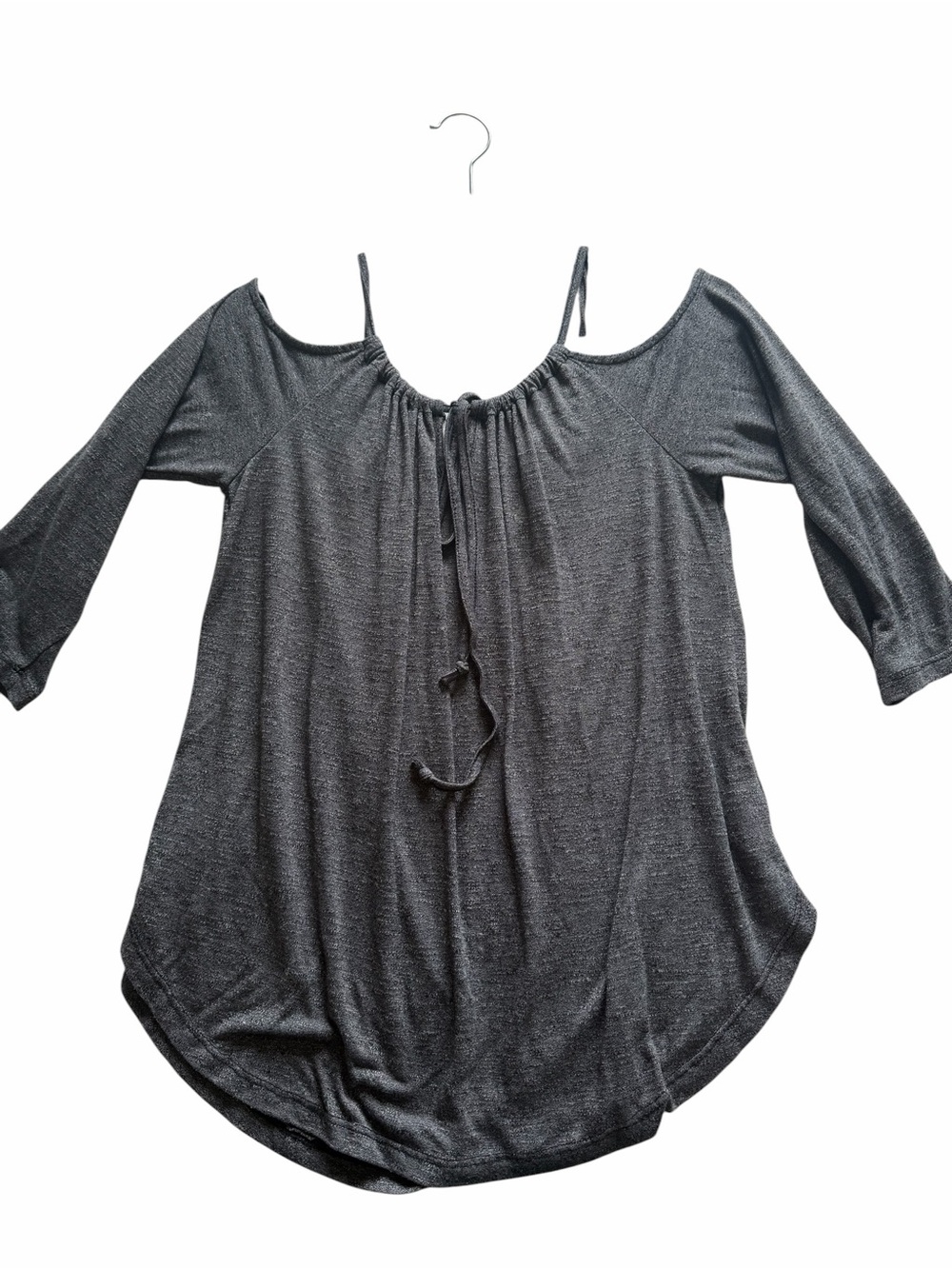 Kismet Grey Metallic Cold Shoulder Tie Neck Top Size L/G